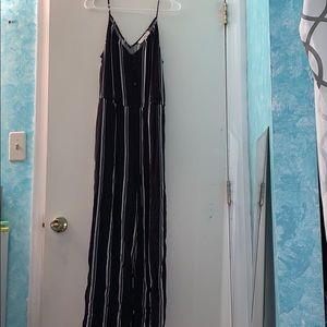 The Loft white and black striped jumpsuit